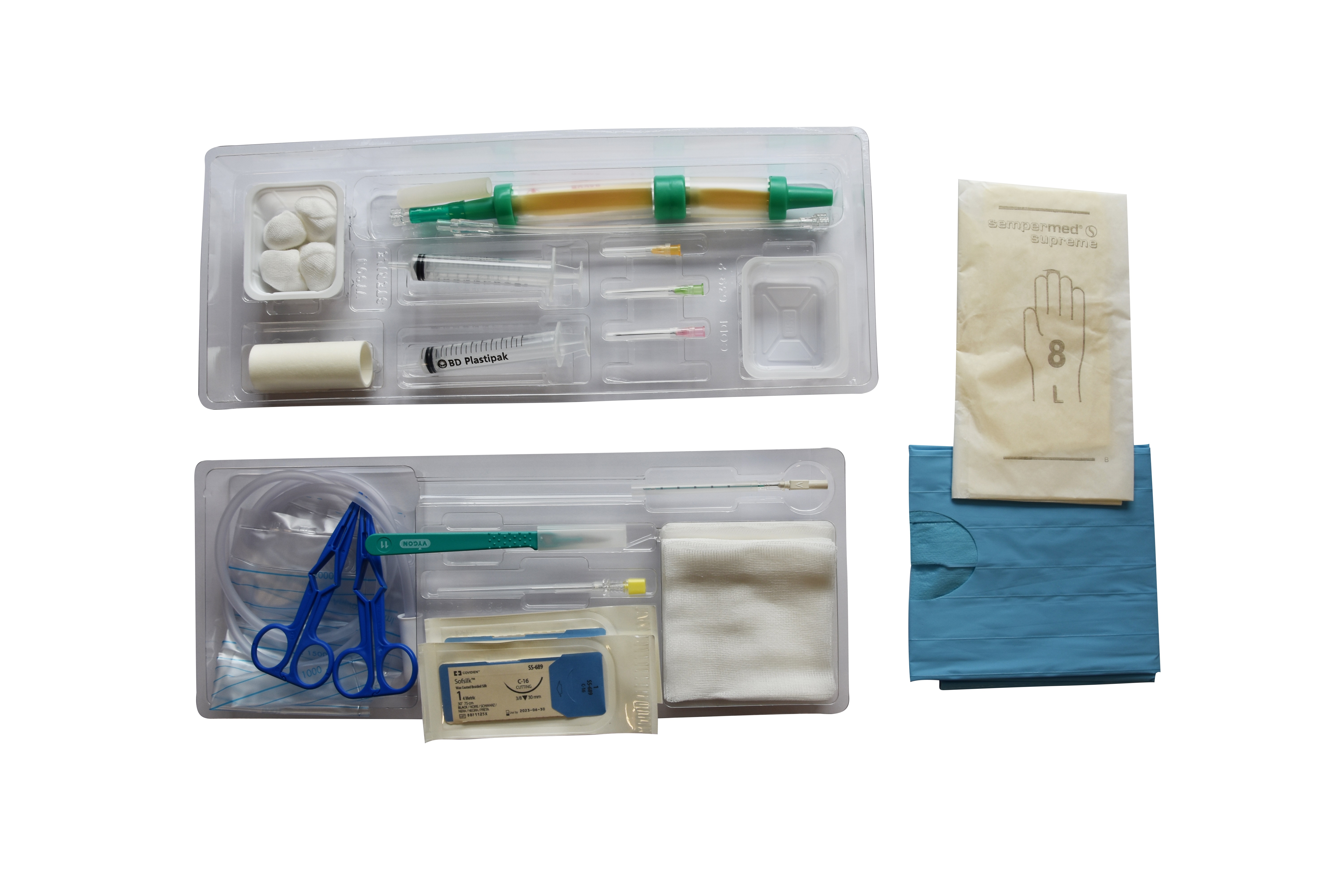 Complete tray for thoracic drainage